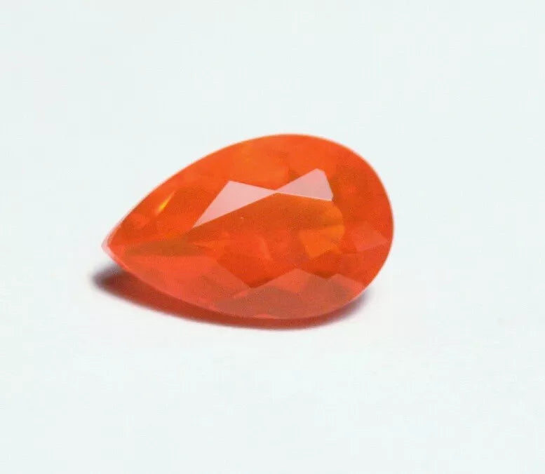 Faceted Orange Mexican Fire Opal 1.07ct Pear Cut Natural Rich Opalescent 9x6mm