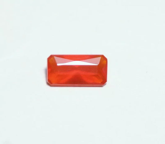 Faceted Orange Mexican Fire Opal 0.6ct Emerald Cut Natural Rich Opalescent 8x4mm