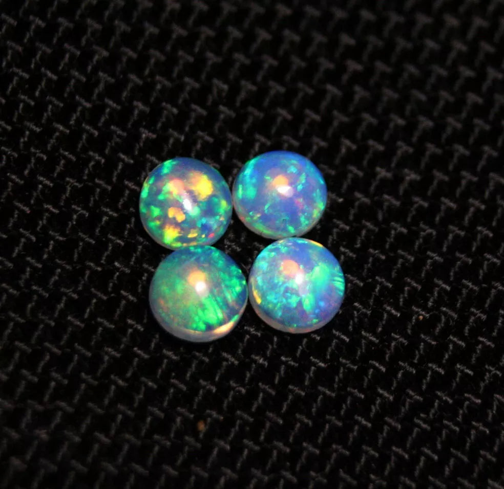 Welo Crystal Opal Round 5x5mm Cabochons 4pc Lot 1.46ct AAA Natural Opal Ethiopia