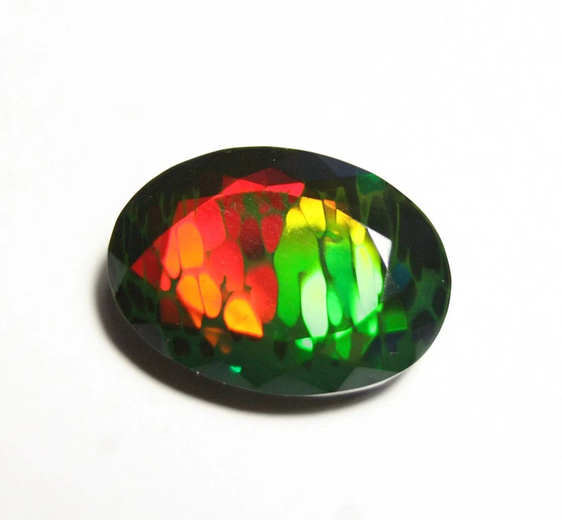 Faceted Black Welo Opal 8.27ct Rainbow Honeycomb Natural Ethiopian Opal 17x12mm