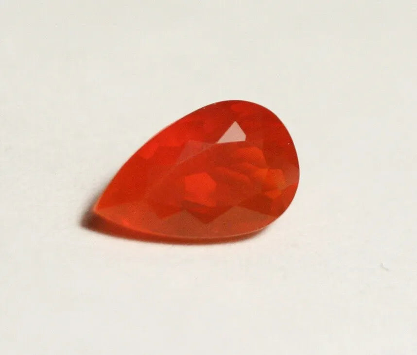 Faceted Mexican Fire Opal 1.2ct Pear Cut Natural Rich Opalescent 9.5x6mm