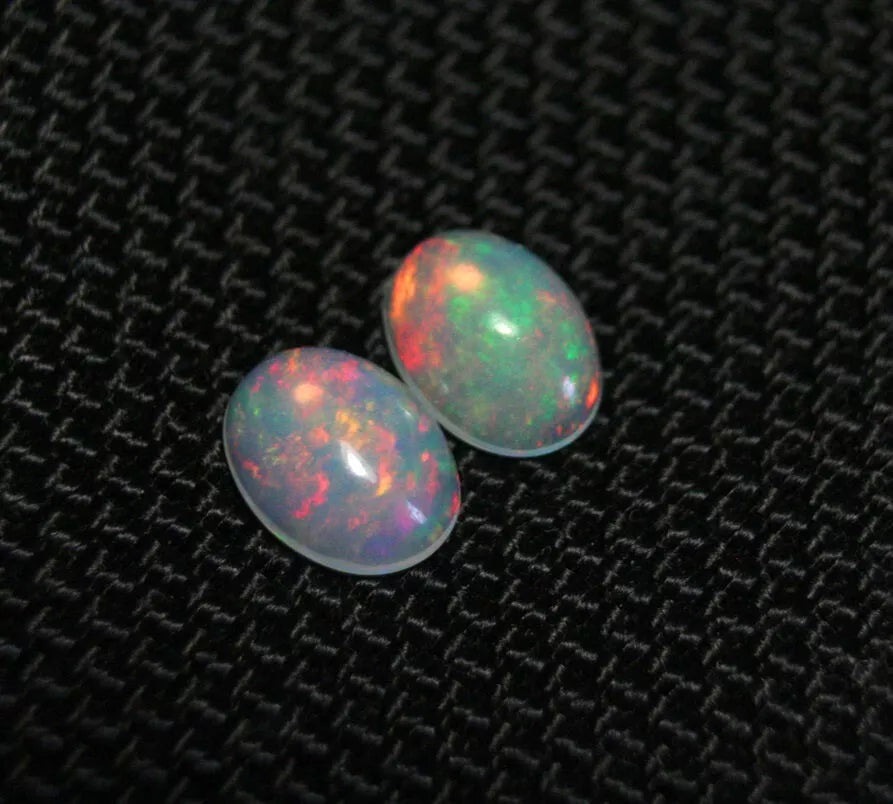 Welo Crystal Opal Cabochon Pair 1.43ct Rainbow Flash AAA Natural Opal 8x6mm