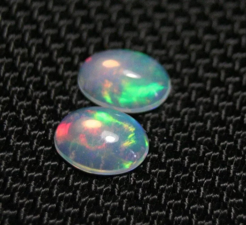 Welo Crystal Opal Cabochon Pair 1.29ct Rainbow Flash AAA Natural Opal 8x6mm