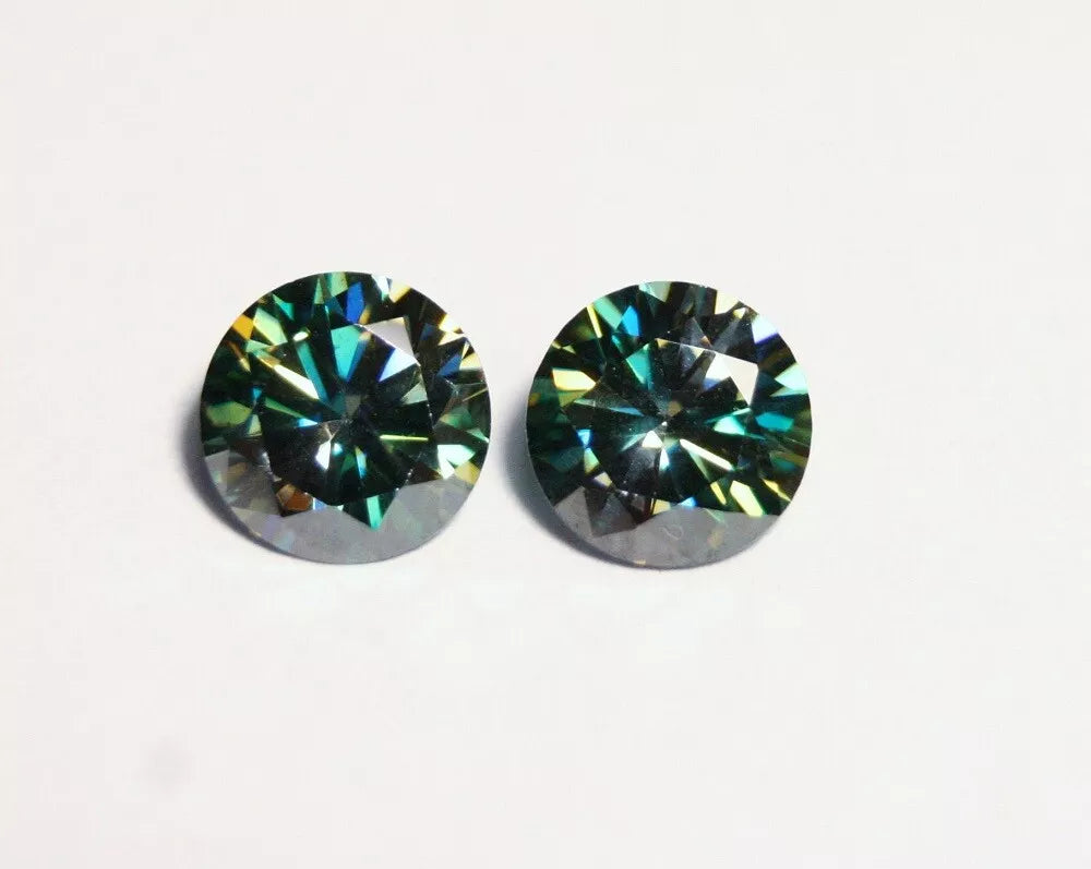 2.3ct Forest Green Moissanite Round Pair - Beautiful Precision Cut Gems - 7x7mm