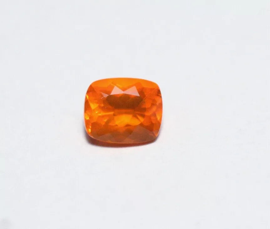 Faceted Orange Mexican Fire Opal 0.91ct Cushion Cut Natural Rich Opalescent 7x6mm