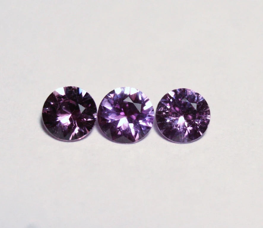 Umba Natural Sapphire 1.16ct 3pc Lot Magenta Pink Purple Untreated Precision Cut 4.2x4.2mm