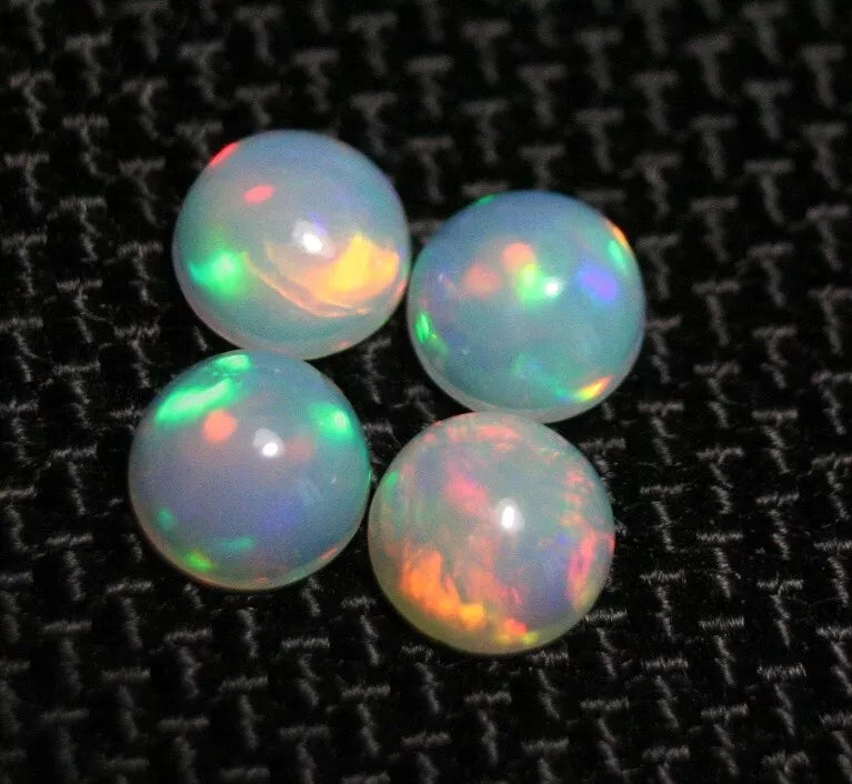 Welo Crystal Opal Round 5x5mm Cabochons 4pc Lot 1.5ct AAA Natural Opal Ethiopia