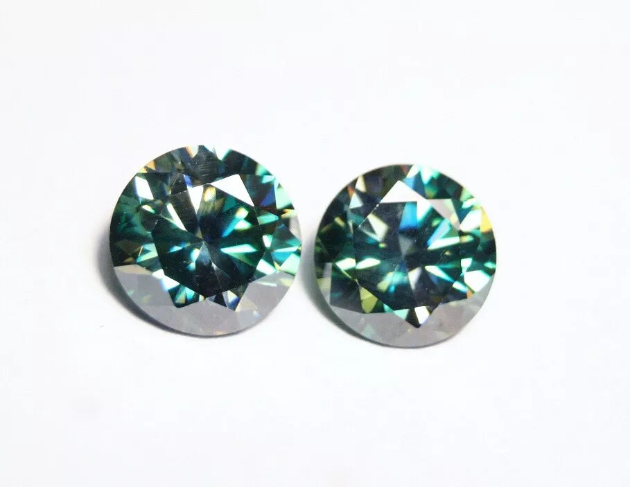 4.57ct Teal Moissanite Round Pair - Beautiful Precision Cut Gems - 9x9mm