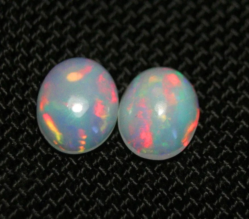 Welo Crystal Opal Cabochon Pair 3.1ct Rainbow Ovals AAA Natural Jelly Opal 10x8mm