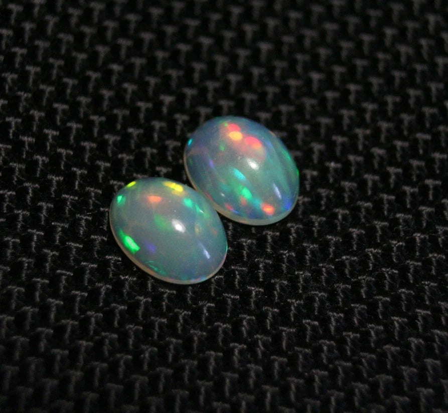 Welo Crystal Opal Cabochon Pair 1.44ct Neon Flash AAA Natural Opal 8x6mm