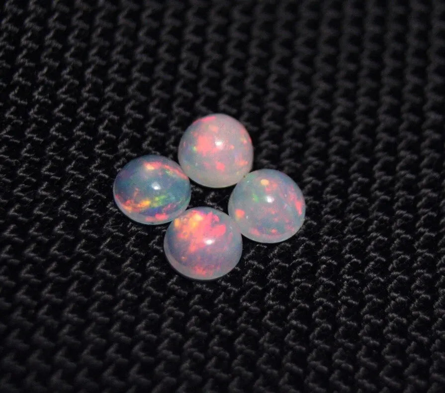 Welo Crystal Opal Round 5x5mm Cabochons 4pc Lot 1.44ct AAA Natural Opal Ethiopia