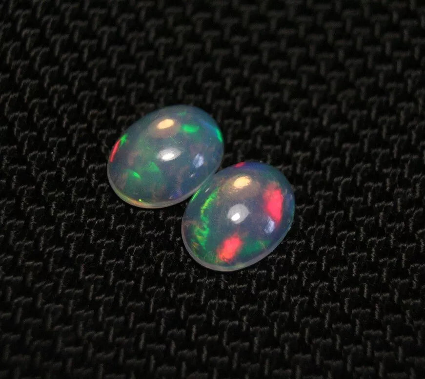 Welo Crystal Opal Cabochon Pair 1.5ct Rainbow Flash AAA Natural Opal 8x6mm