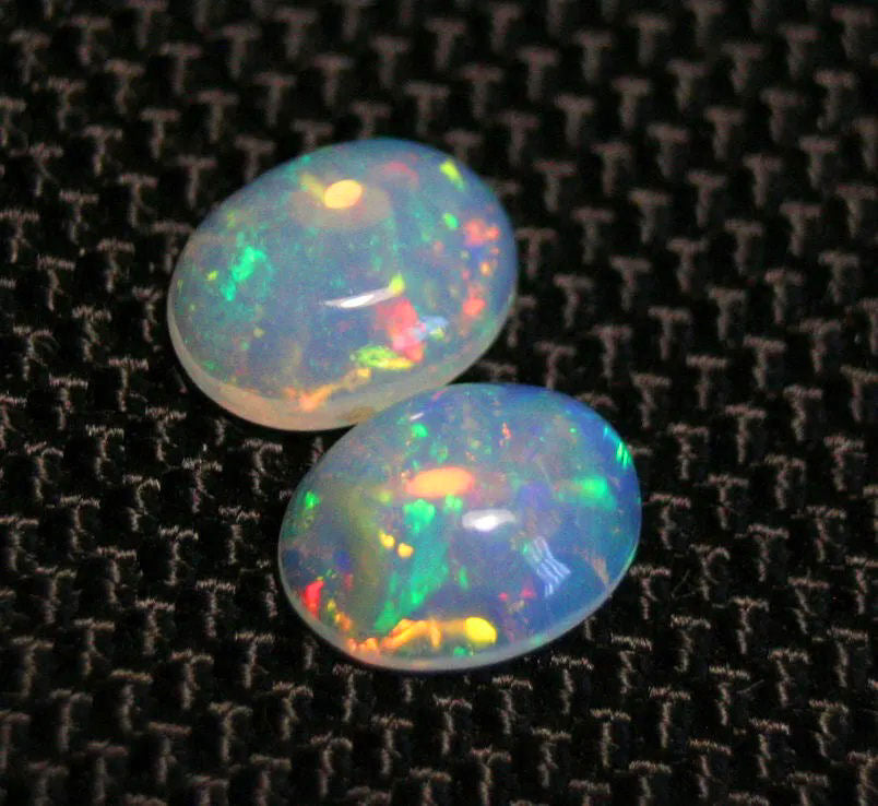 2.11ct Welo Crystal Opal Cabochon Pair Neon Flash Natural Opal Ethiopia 9x7mm