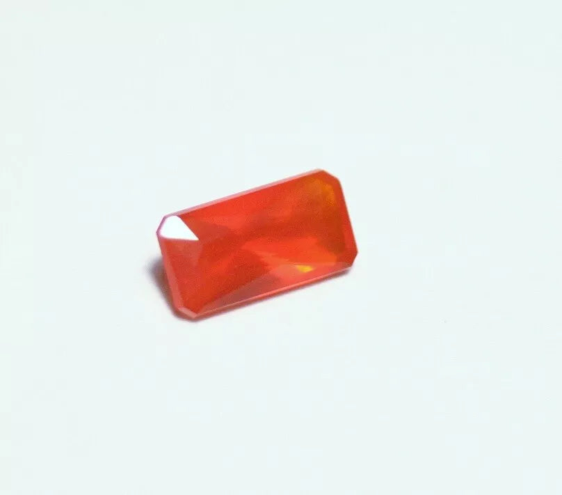 Faceted Orange Mexican Fire Opal 0.6ct Emerald Cut Natural Rich Opalescent 8x4mm