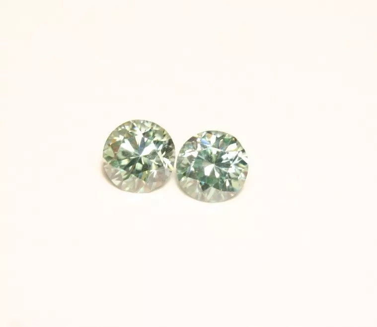 Light Green Moissanite Round Pair 0.75ct Beautiful Precision Cut Gems 4.9mm