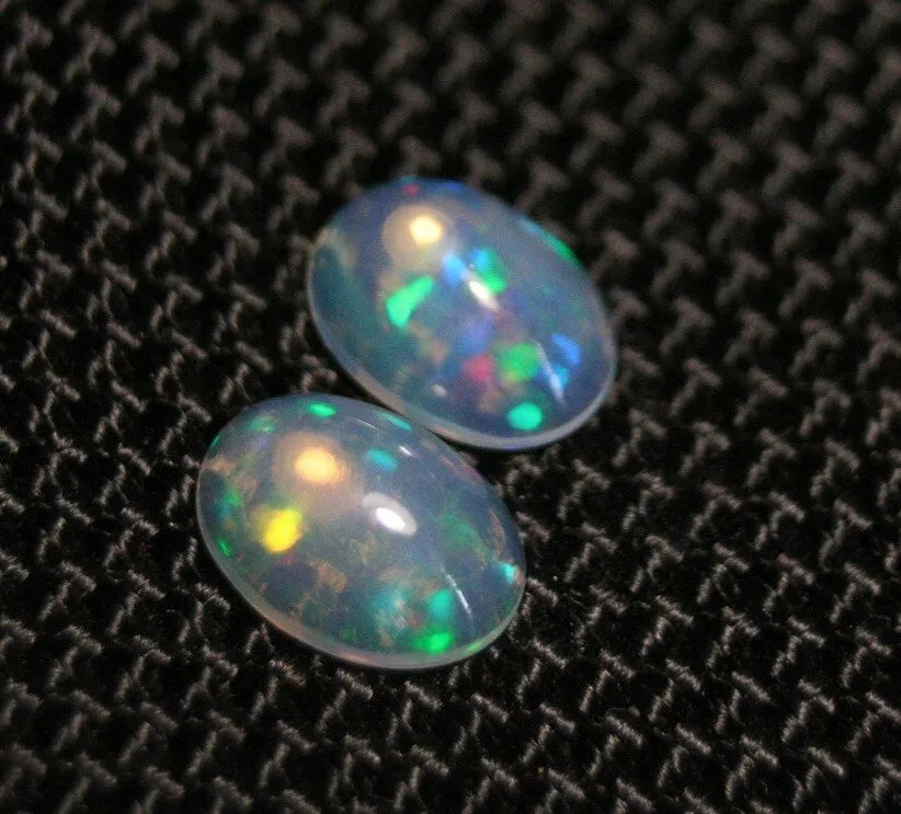 Welo Crystal Opal Cabochon Pair 1.32ct Rainbow Flash AAA Natural Opal 8x6mm