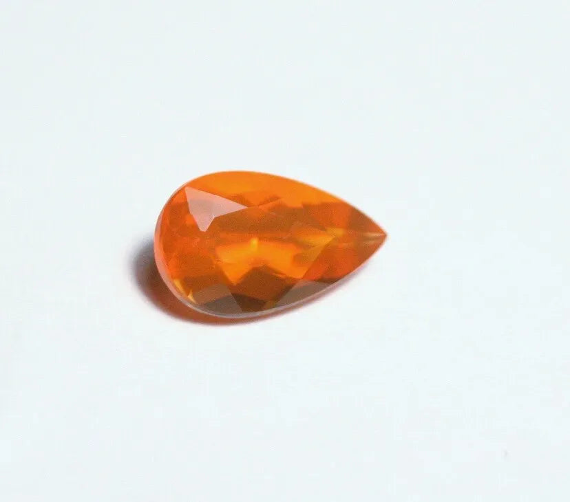 Faceted Orange Mexican Fire Opal 0.74ct Pear Cut Natural Rich Opalescent 9x5mm