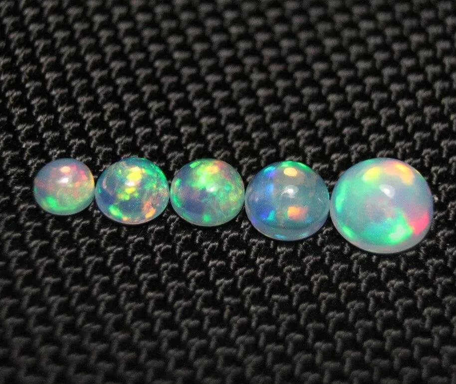 Welo Crystal Opal 4-7mm Round Cabochon Graduated 5pc Lot 2.32ct AAA Jelly Opal