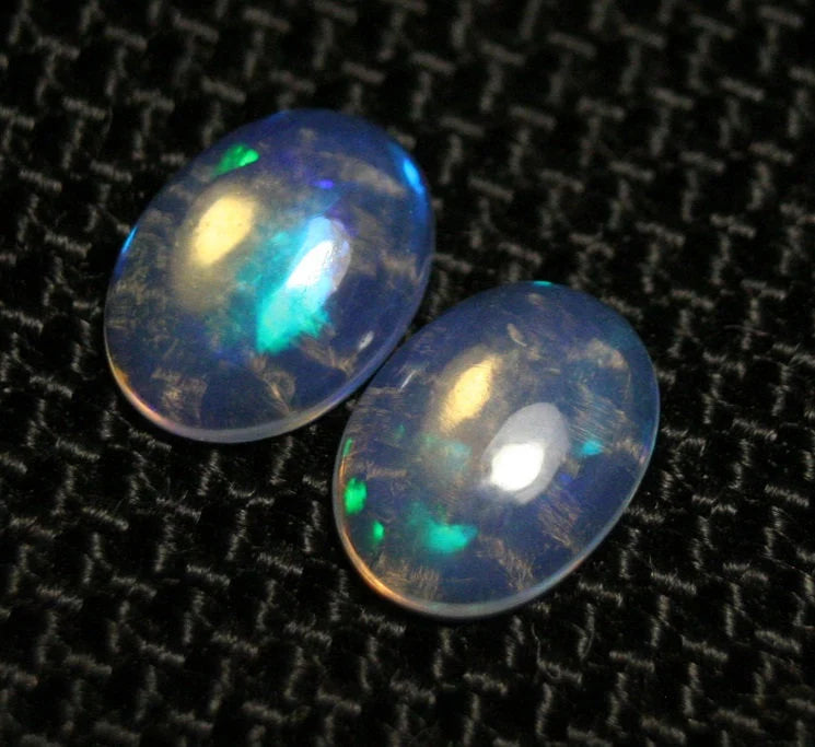 Welo Crystal Opal Cabochon Pair 1.24ct Neon Flash AAA Natural Opal 8x6mm