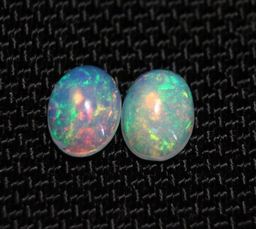 Welo Crystal Opal Cabochon Pair 1.57ct Rainbow Flash AAA Natural Opal 8x6mm