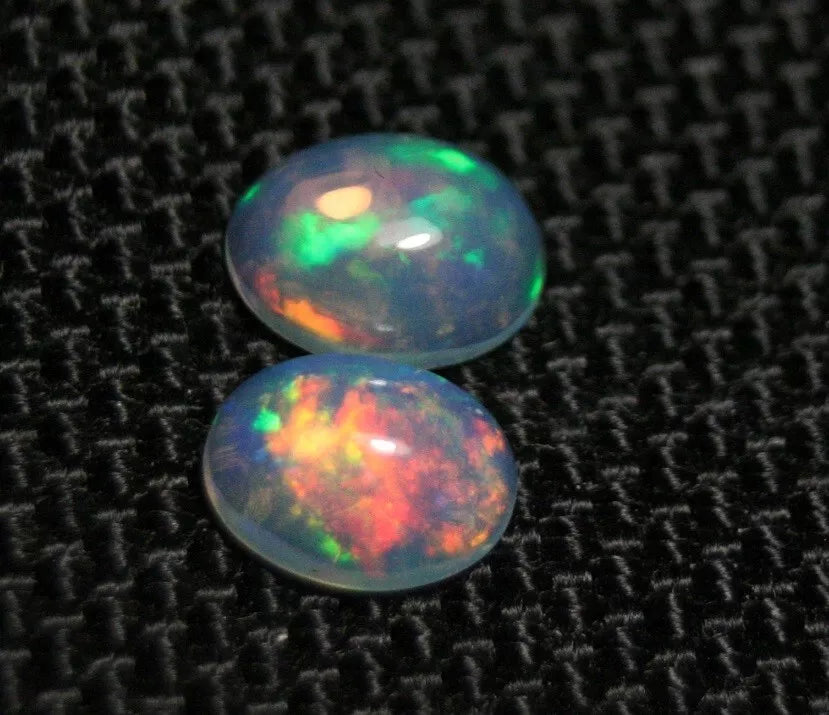 1.57ct Welo Crystal Opal Cabochon Pair Neon Flash Natural Ethiopian Opal 8x6mm