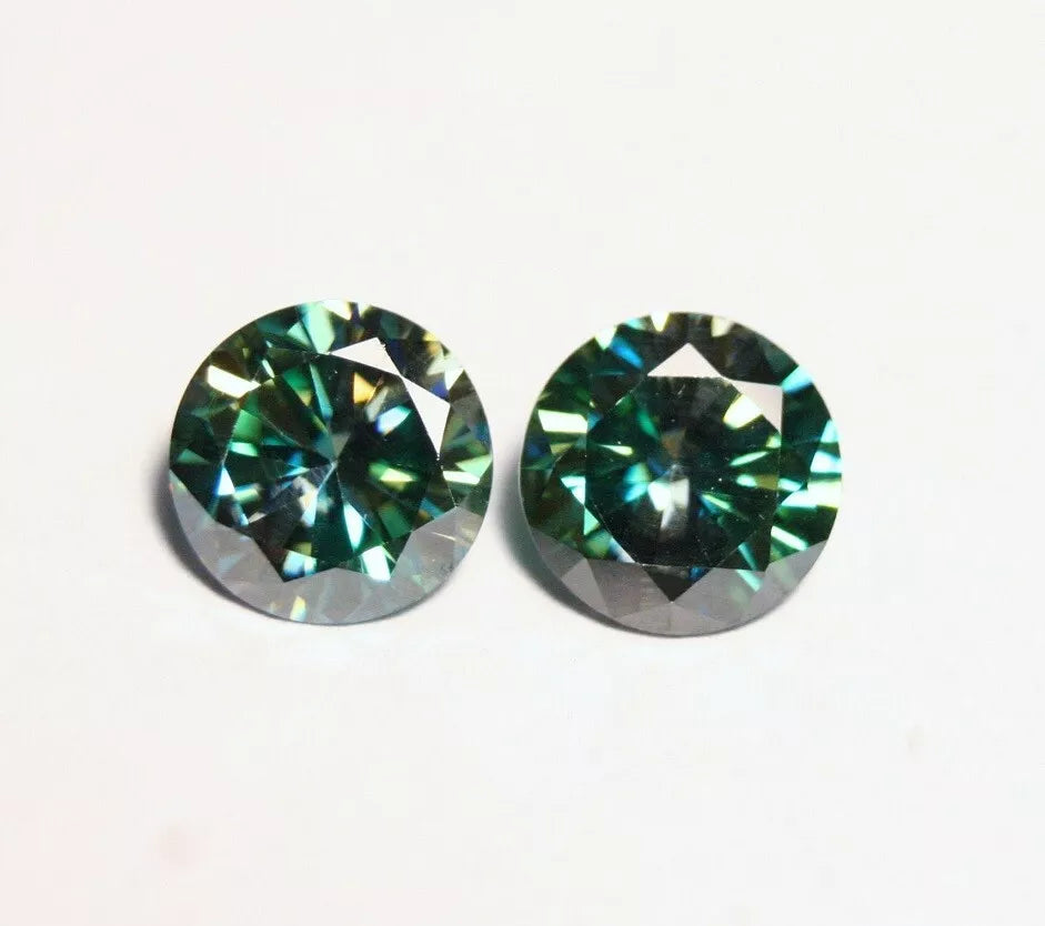 Sea Blue Moissanite 2.3ct Round Pair Beautiful Precision Cut Blue Green Gems 7x7mm