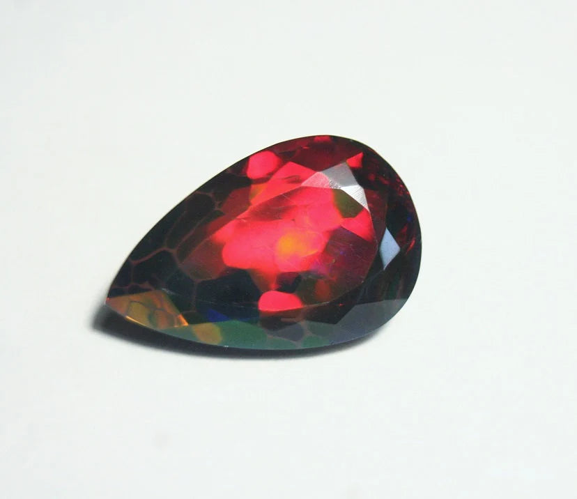 Faceted Black Welo Opal 9.1ct AAA Natural Opal Ethiopia Honeycomb Pear Video