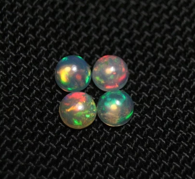 Welo Crystal Opal Round 5x5mm Cabochons 4pc Lot 1.76ct AAA Natural Opal Ethiopia