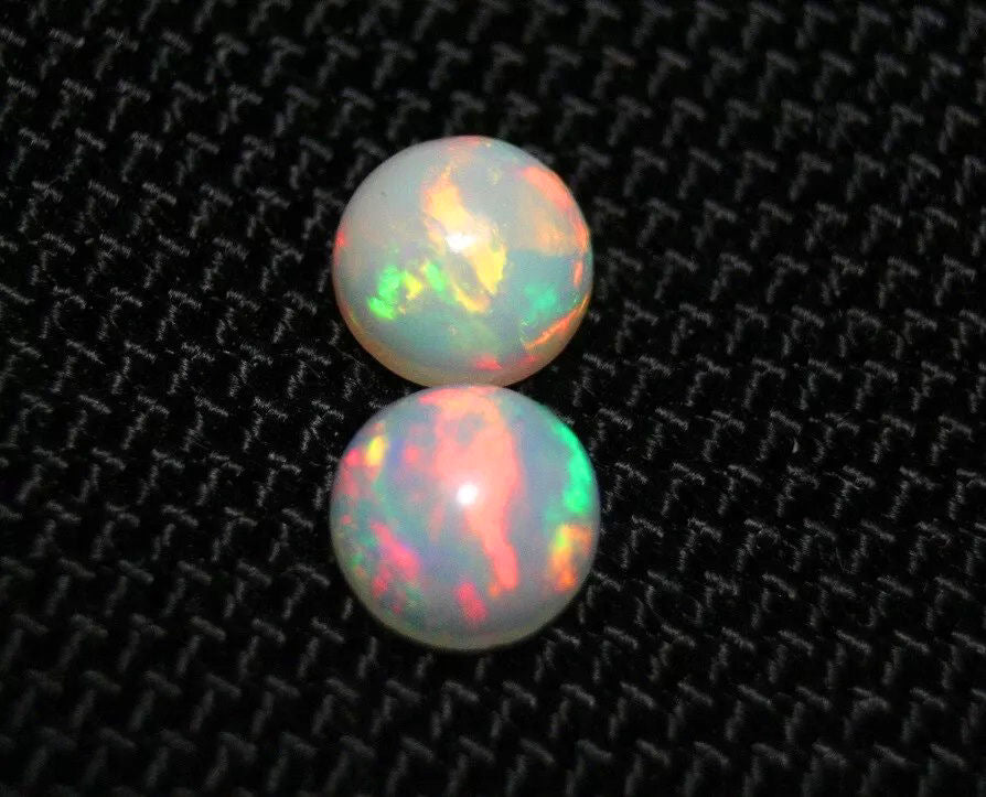 2ct Welo Precious Opal Cabochon Pair Rainbow Rounds AAA Jelly Opal 7x7mm