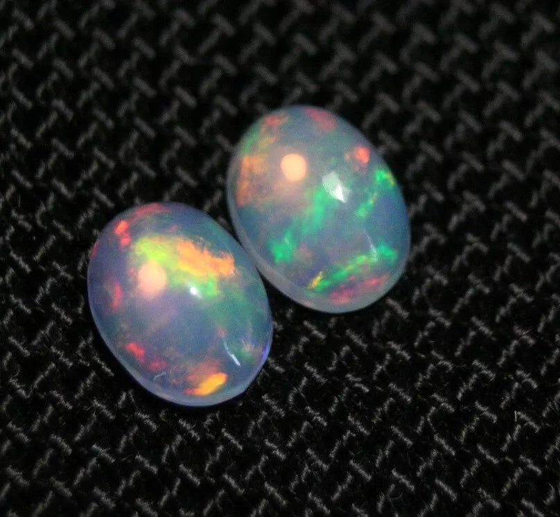 Welo Crystal Opal Cabochon Pair 1.89ct Rainbow Flash AAA Natural Opal 8x6mm