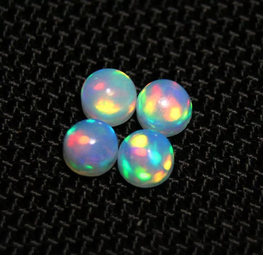 Welo Crystal Opal Round 5x5mm Cabochons 4pc Lot 1.83ct AAA Natural Opal Ethiopia