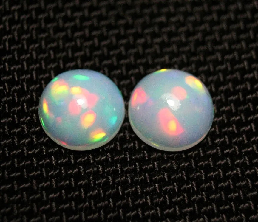 Welo Crystal Opal Cabochon Pair 3.45ct Neon Rounds AAA Natural Jelly Opal 9x9mm