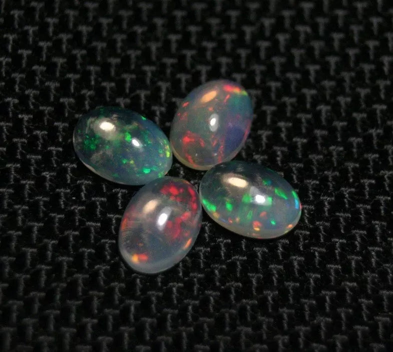 Welo Opal Cabochon Rainbow Flash 7x5mm 4pc Lot 2.27ct Natural Opal Ethiopia