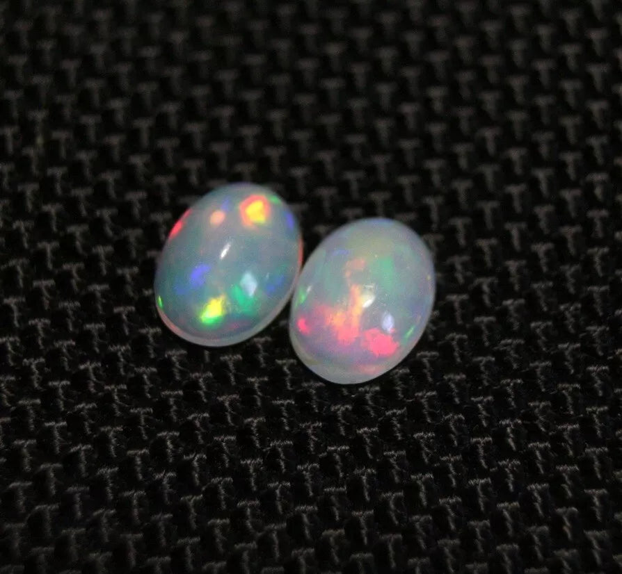 Welo Crystal Opal Cabochon Pair 1.74ct Rainbow Flash AAA Natural Opal 8x6mm