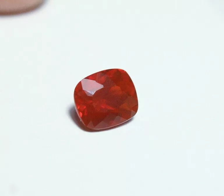 Faceted Red Mexican Fire Opal 0.7ct Cushion Cut Natural Rich Opalescent AAA