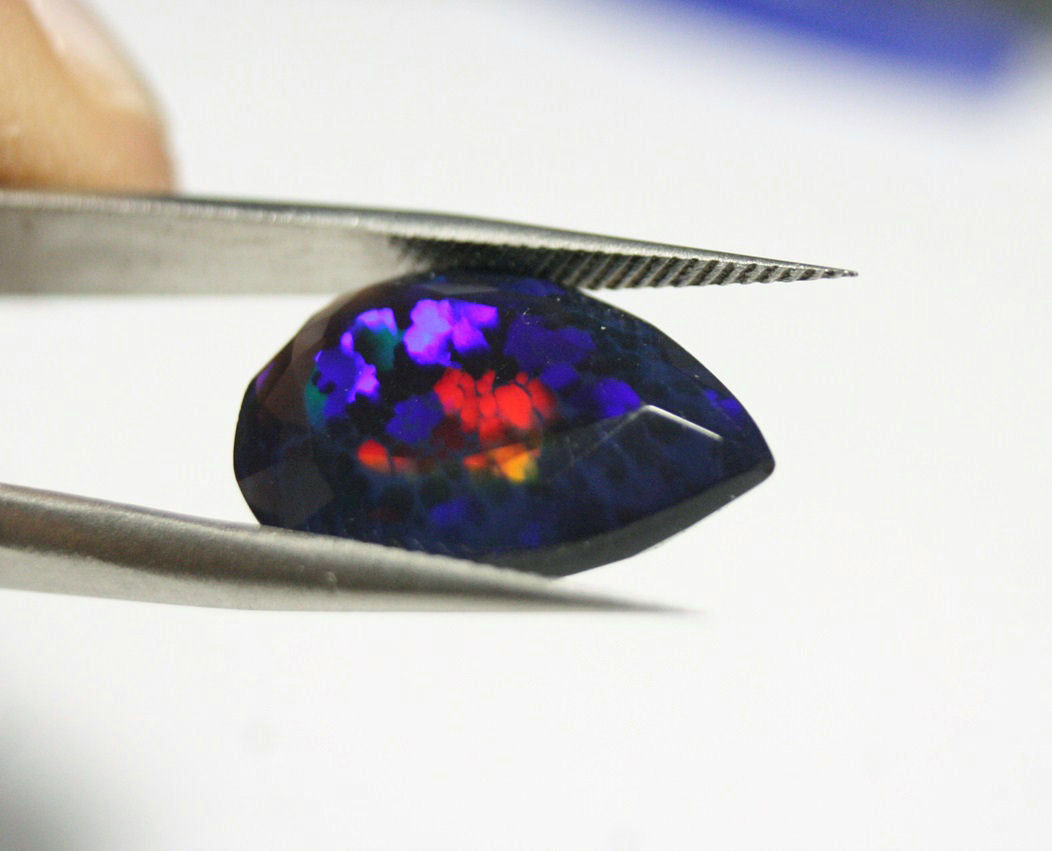 Faceted Black Welo Opal 5.9ct Mosaic Honeycomb AAA Ethiopian Opal 18x11mm