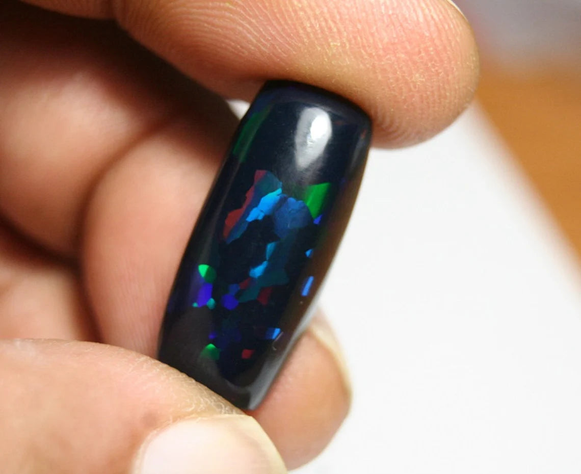 Welo Black Opal Cabochon 13.5ct Harlequin Glitter Bar AAA Ethiopian Opal See Video