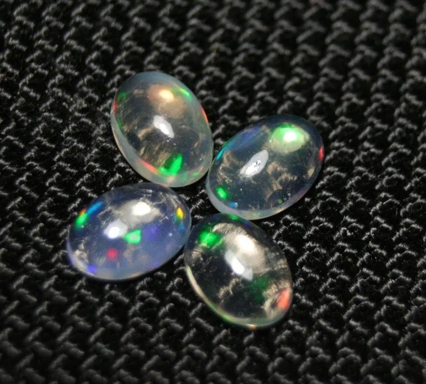 Welo Opal Cabochon Rainbow Flash 7x5mm 4pc Lot 2.13ct Natural Opal Ethiopia