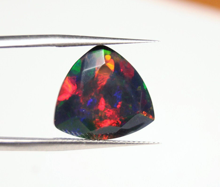 Faceted Black Welo Opal 8.15ct Natural Opal Ethiopia Rainbow Blaze Video 15x15mm