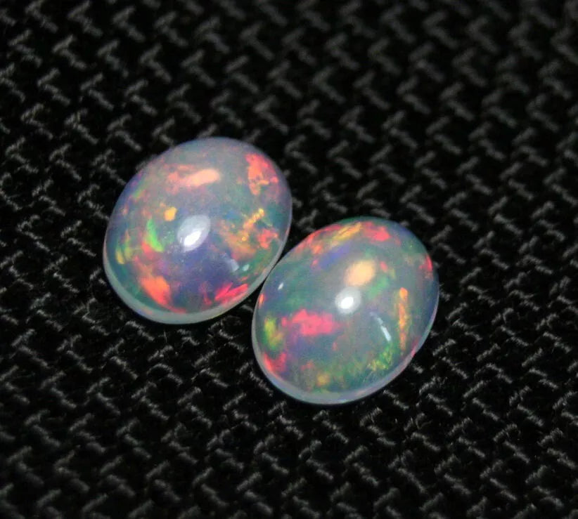 Welo Crystal Opal Cabochon Pair 1.37ct Rainbow Flash AAA Natural Opal 8x6mm