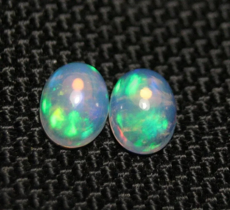 1.77ct Welo Crystal Opal Cabochon Pair Neon Flash Natural Ethiopian Opal 8x6mm