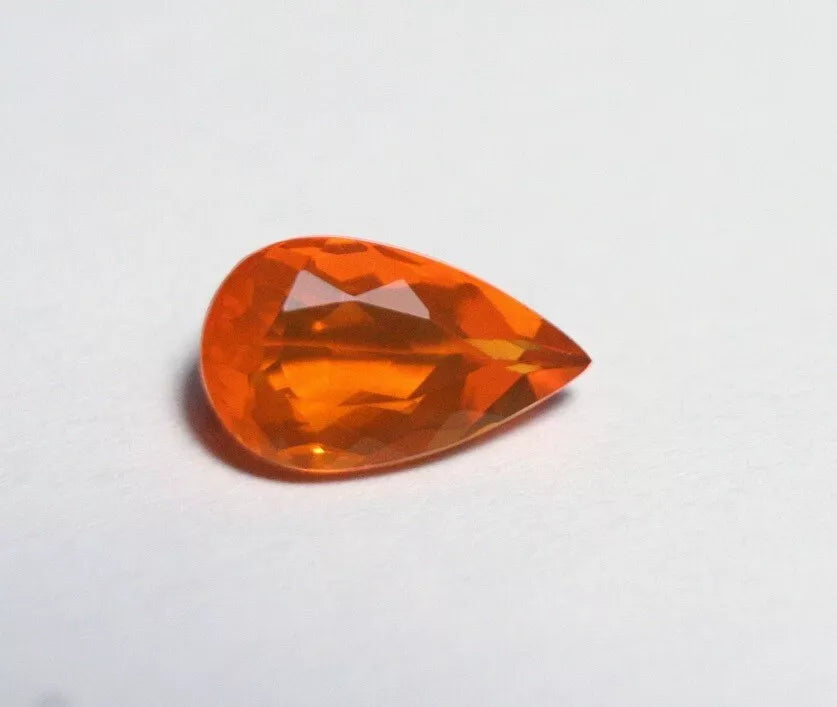 Faceted Orange Mexican Fire Opal 0.96ct Pear Cut Natural Rich Opalescent 9x6mm