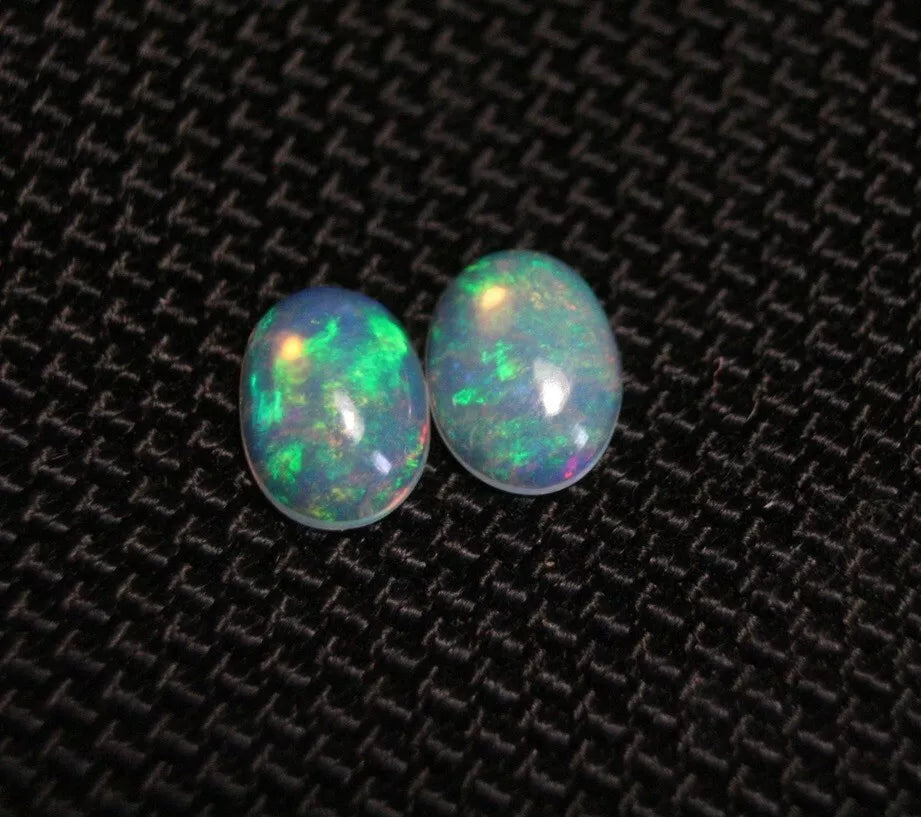 Welo Crystal Opal Cabochon Pair 1.23ct Neon Flash AAA Natural Opal 8x6mm