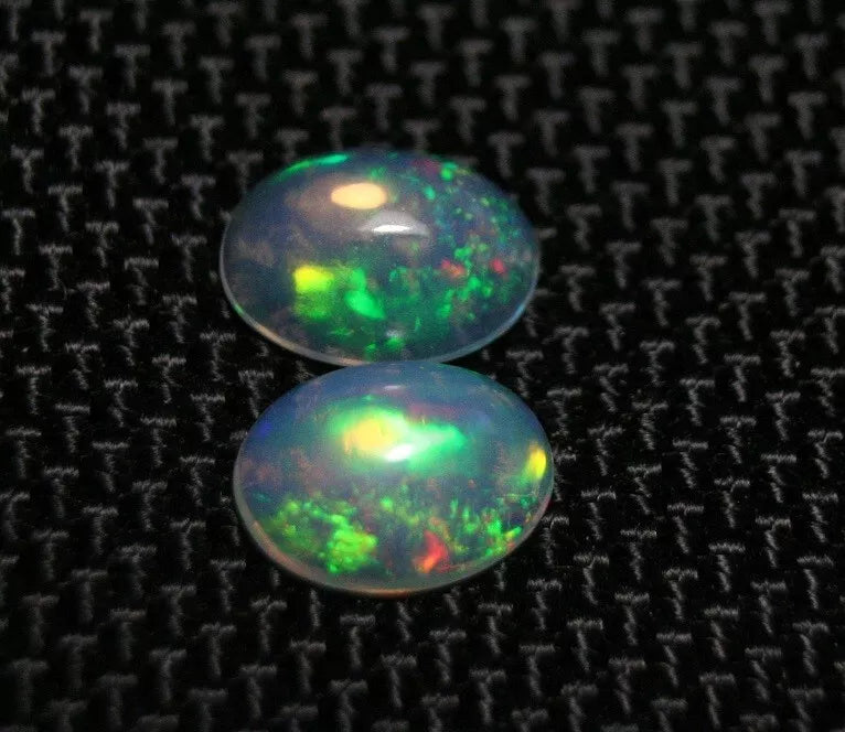 Welo Crystal Opal Cabochon Pair 1.91ct Neon Blaze AAA Natural Jelly Opal 9x7mm