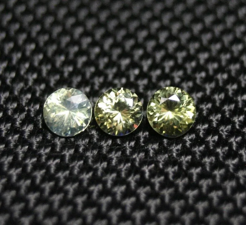 Rare Neon Yellowish Green Burmese Chrysoberyl 3pc Lot 0.9ct Scintillating 4x4mm