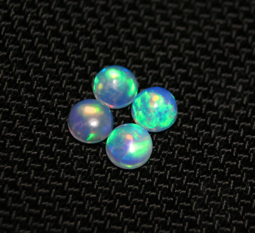 Welo Opal Round 5x5mm Cabochons 4pc Lot 1.26ct AAA Neon Natural Ethiopian Opal