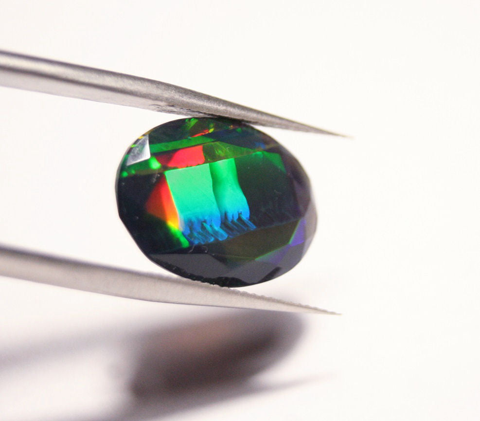 Faceted Black Welo Opal 5.6ct Rainbow Broadflash Natural Ethiopian Opal Video