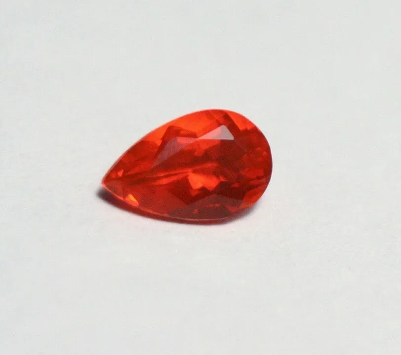 Faceted Orange Mexican Fire Opal 0.64ct Pear Cut Natural Opalescent 8x5mm