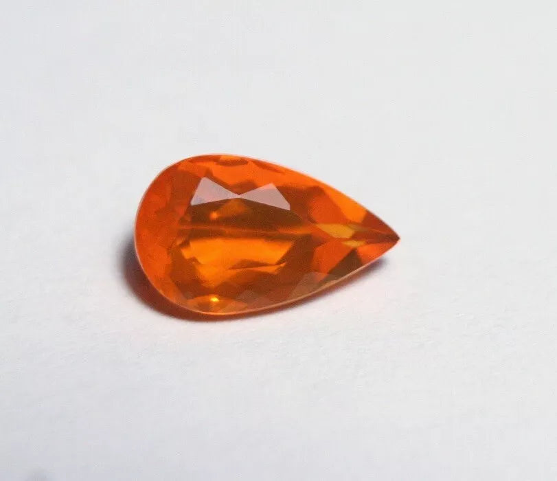 Faceted Orange Mexican Fire Opal 0.96ct Pear Cut Natural Rich Opalescent 9x6mm