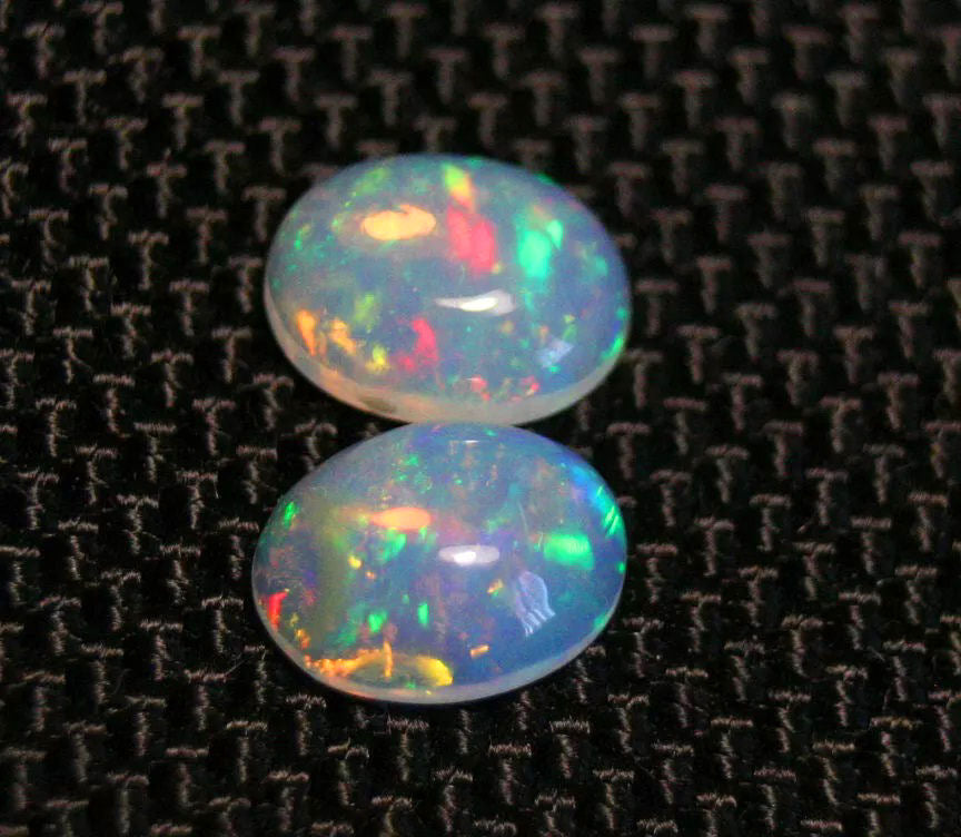 2.11ct Welo Crystal Opal Cabochon Pair Neon Flash Natural Opal Ethiopia 9x7mm